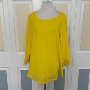 Soft Surroundings Yellow Relaxed 3/4 Sleeve Tunic Crochet Hem and Cuffs Sz M‎